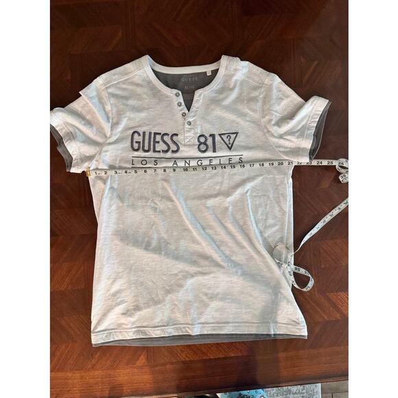 Guess 81? Los Angeles Men’s Henley T-Shirt XL White Gray Trim Embroidered Logo - Picture 12 of 16